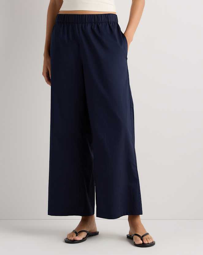 Navy 100% Organic Lightweight Poplin Wide Leg Pants