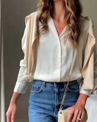 WashableStretchSilkNotchCollarBlouse Ivory VictoriaSchneider Thumbnail01