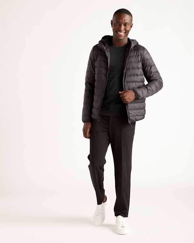 Black Lightweight Down Hooded Puffer Jacket