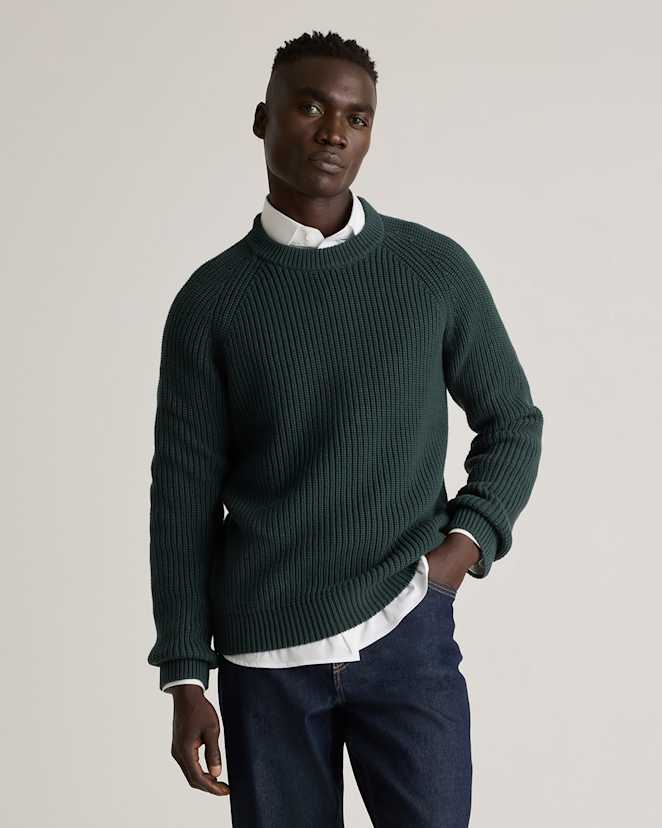 Dark Spruce 100% Organic Cotton Fisherman Crew Sweater