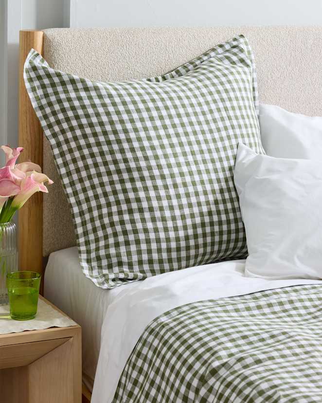 Olive European Linen Gingham Euro Sham