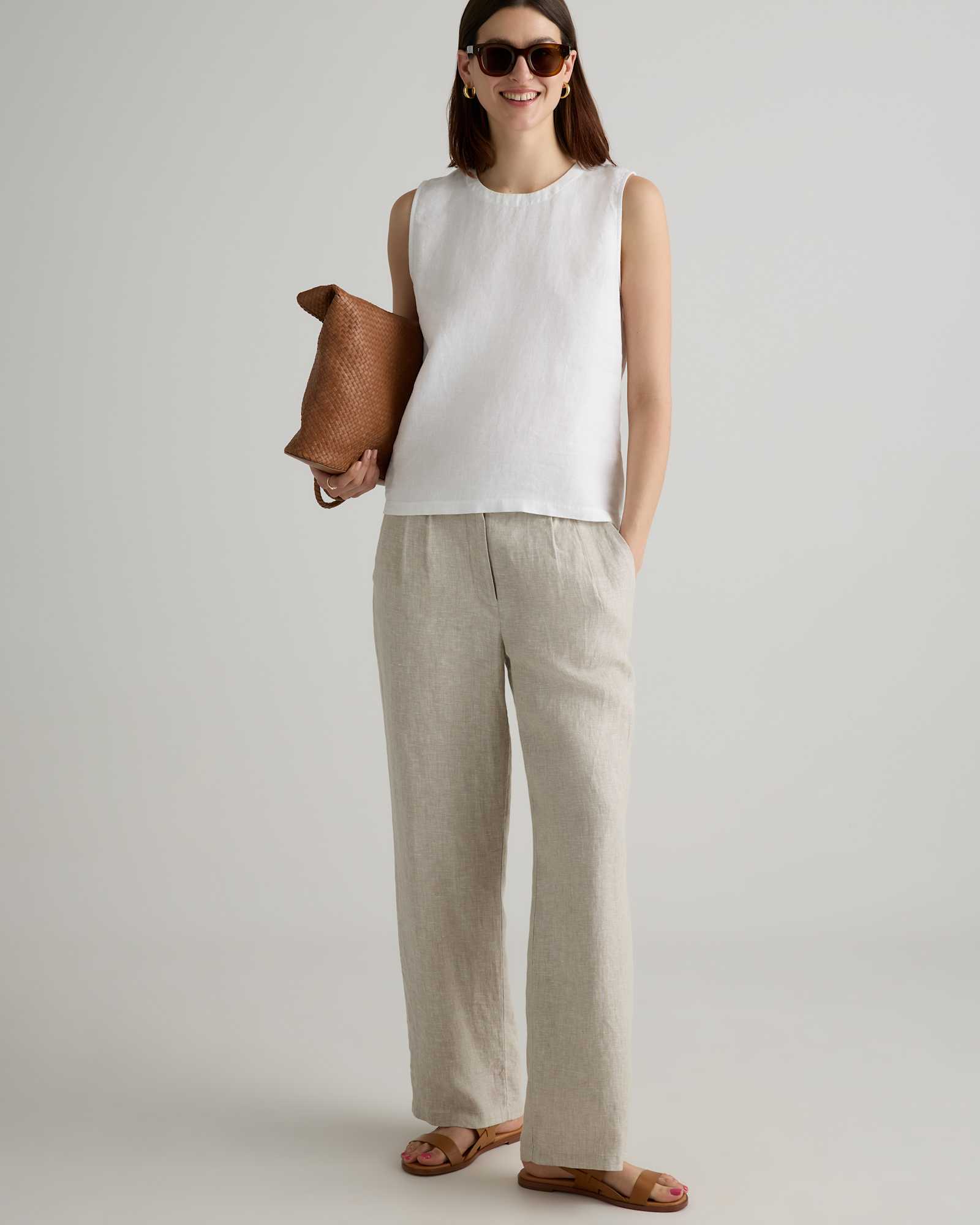 white 100% European Linen Tank
