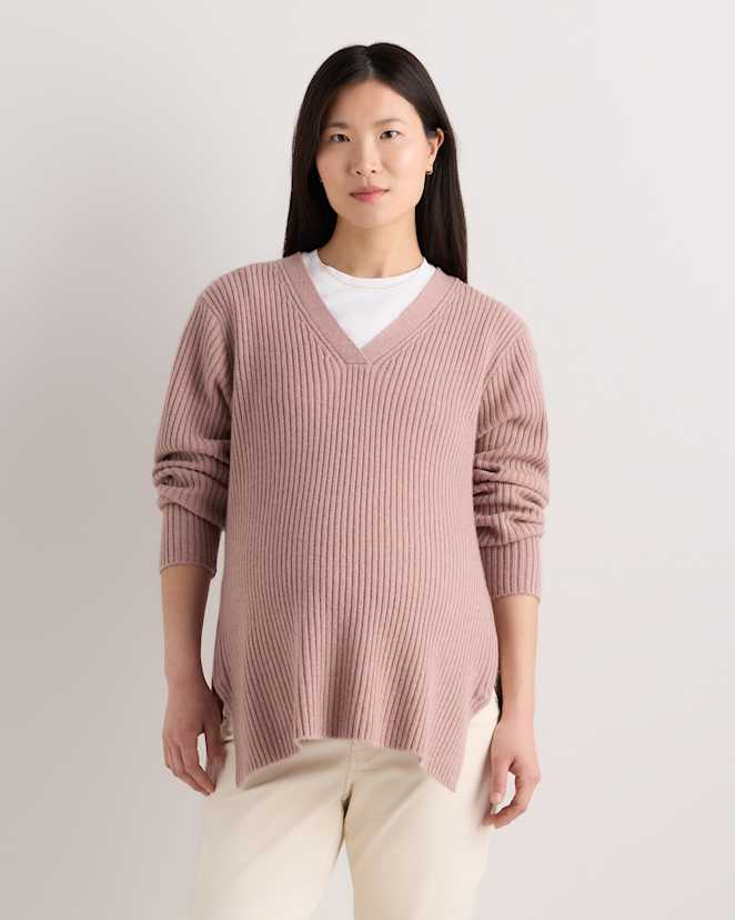Heather Vintage Pink Mongolian Cashmere Ribbed Side Zip Maternity Sweater