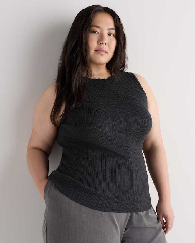 Heather Charcoal Cotton Cashmere Ribbed Tank