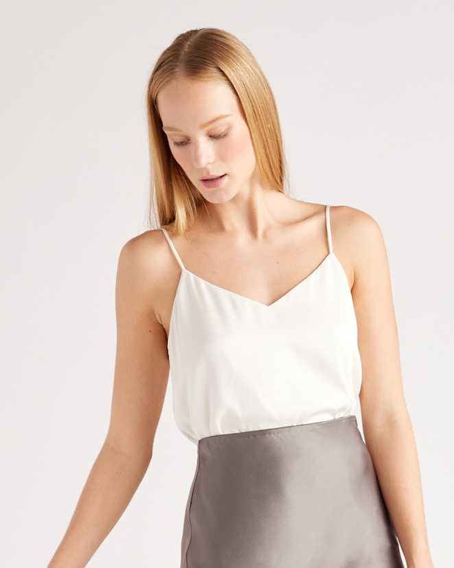 Ivory Washable Stretch Silk V-Neck Cami