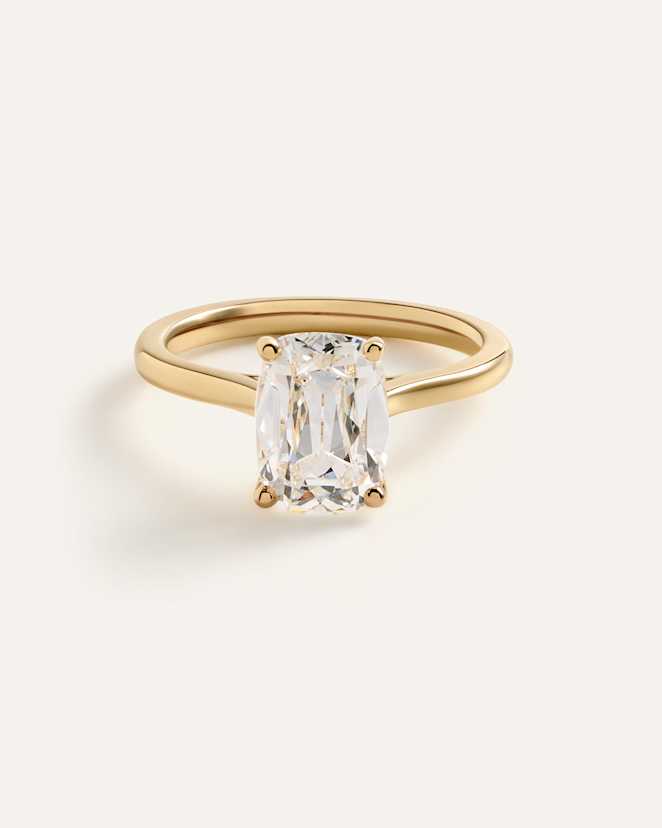Yellow Gold Lab Grown Diamond Antique Cushion Trellis Cathedral Engagement Ring - 3ct