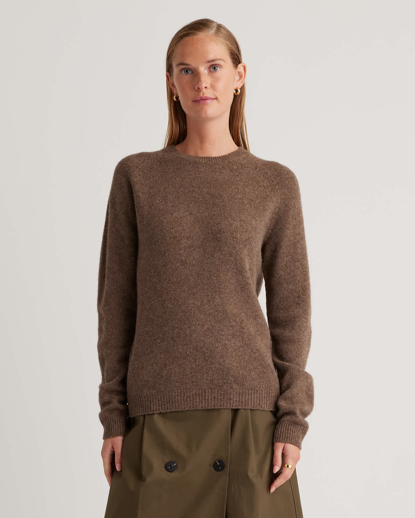 heather-brown 100% Yak Wool Crewneck Sweater