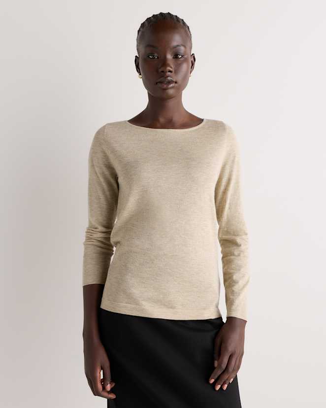 Champagne Luster Cashmere Silk Sparkle Wide Neck Sweater