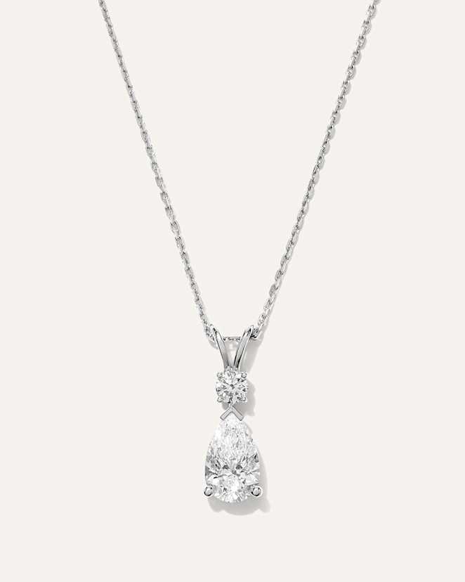 White Gold 14K Gold Lab Grown Diamond Round & Pear Drop Necklace