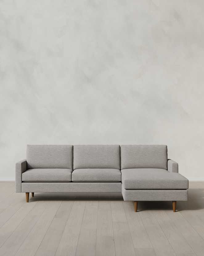Fog Atlas Midcentury Chaise Sectional in Performance Basketweave