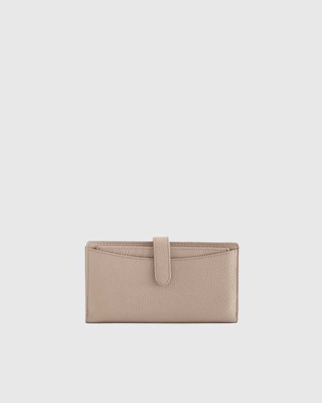Taupe Italian Pebbled Leather Bifold 2-in-1 Wallet