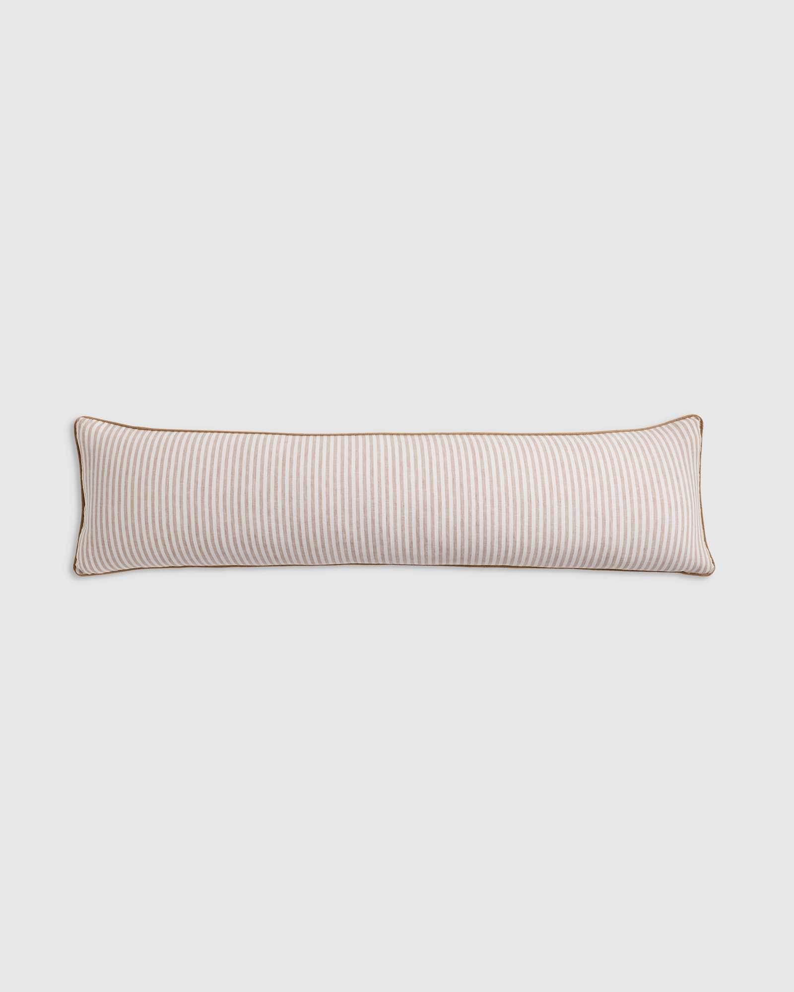 Latte/White Stripe Piped Linen Stripe Oversized Lumbar Pillow Cover