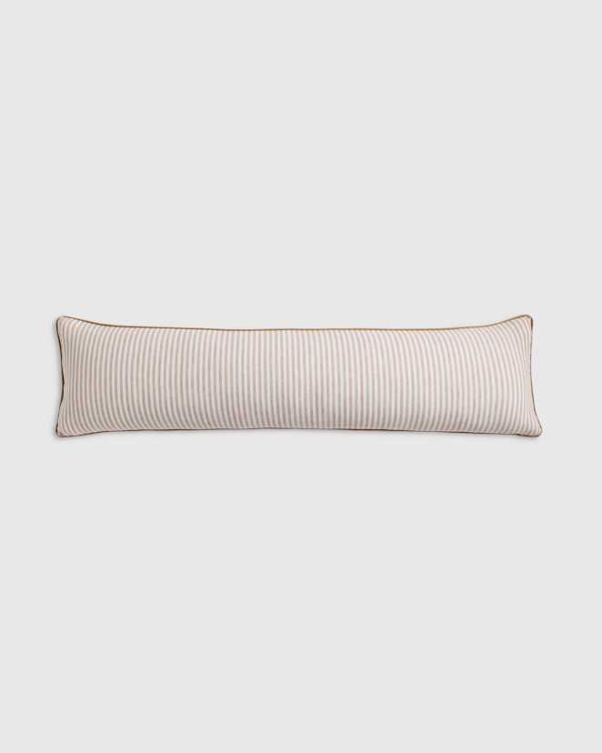 Latte/White Stripe Piped Linen Stripe Oversized Lumbar Pillow Cover