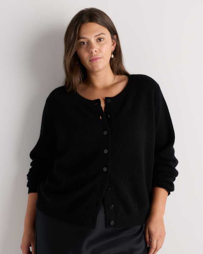 Black Mongolian Cashmere Cropped Crew Cardigan