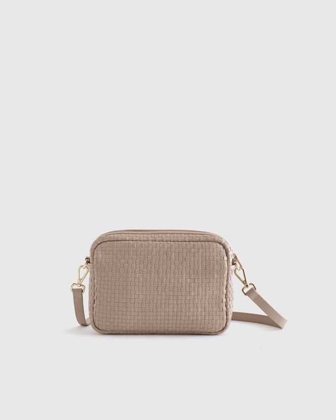 Taupe Italian Leather Handwoven Crossbody