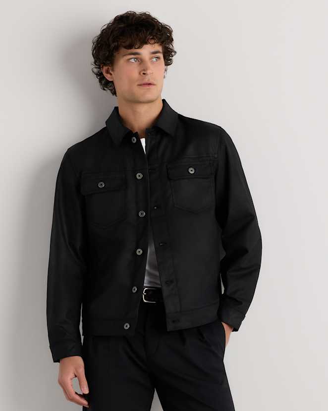 Black Organic Waxed Canvas Trucker Jacket