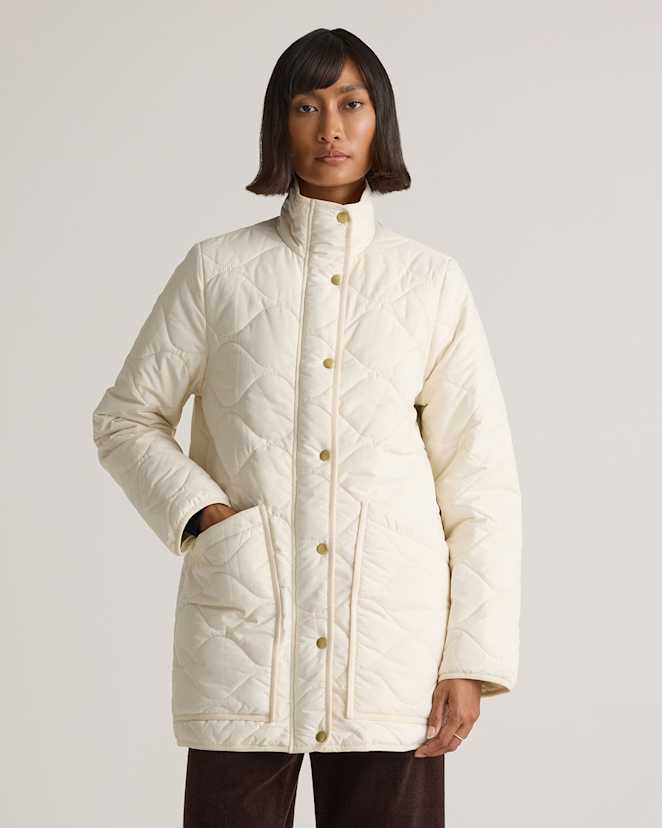 Silken White Featherless Quilted Long Puffer Jacket