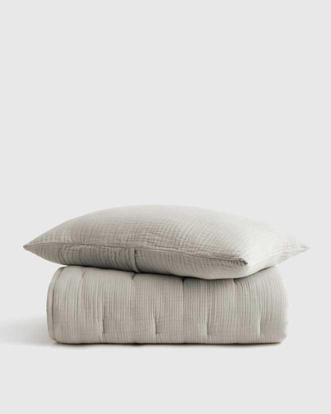 Fog Grey Organic Airy Gauze Toddler Quilt & Sham Set