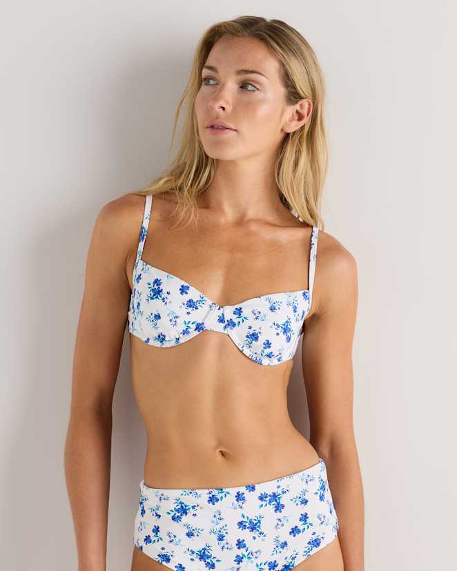 Electric Blue Floral Italian Demi Bikini Top