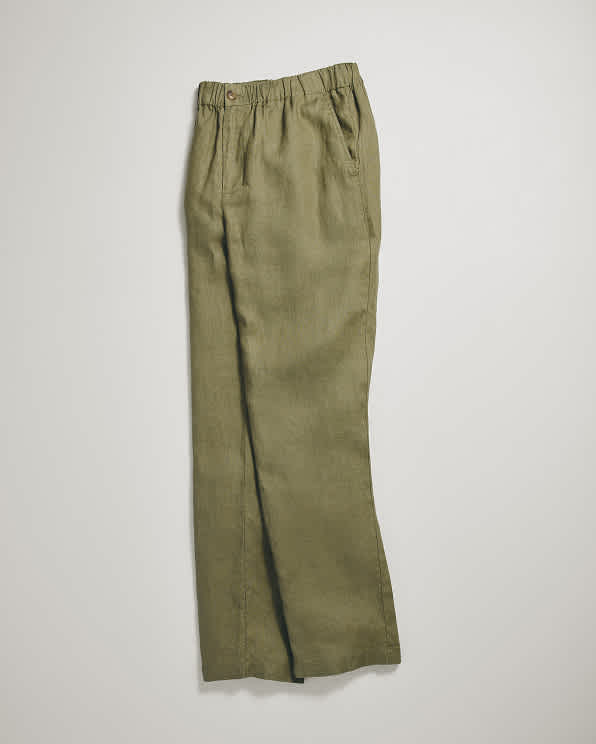Bayberry Olive 100% European Linen Drawstring Beach Pants