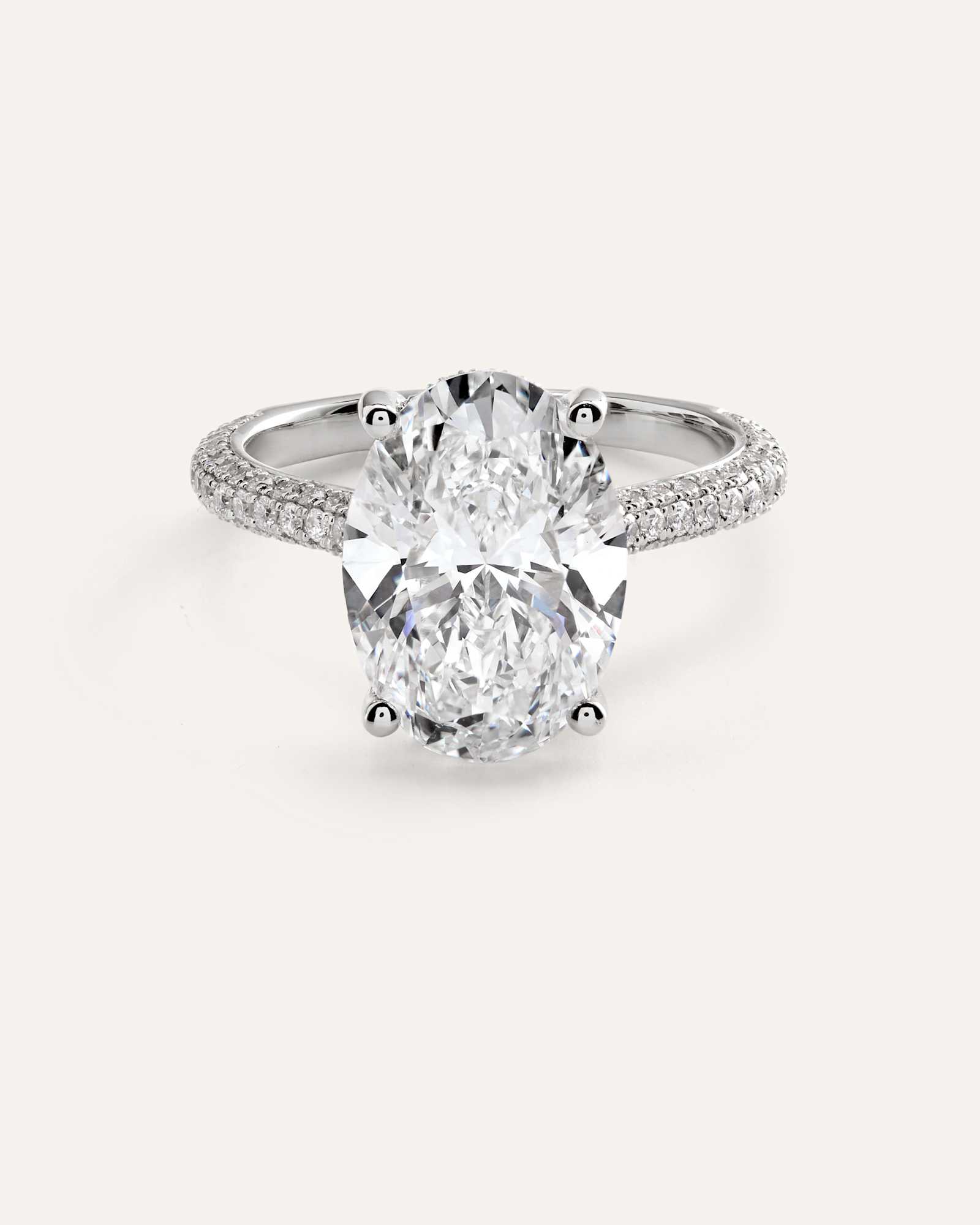 White Gold Lab Grown Diamond Oval Pave Cathedral Engagement Ring - 5ct