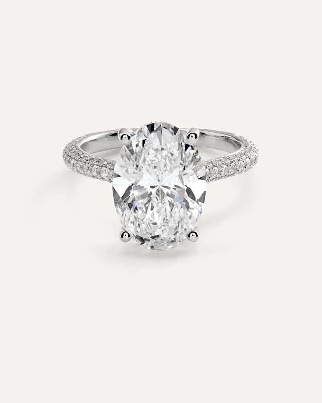 Platinum Lab Grown Diamond Oval Pave Cathedral Engagement Ring - 5ct