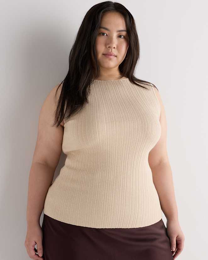 Heather Oatmeal Cotton Cashmere Ribbed Tank
