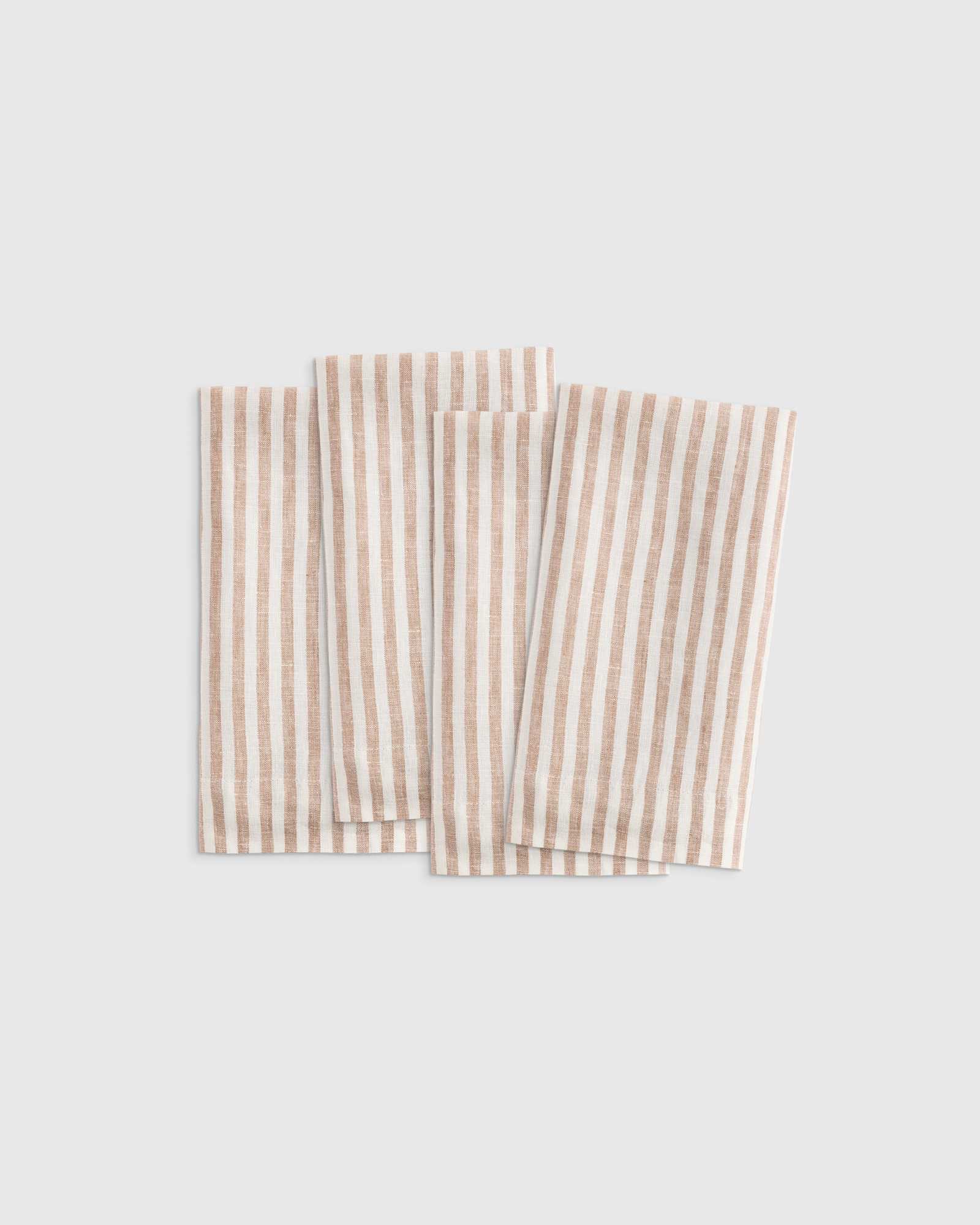 Latte/White Stripe European Linen Wide-Hem Stripe Napkins (Set of 4)