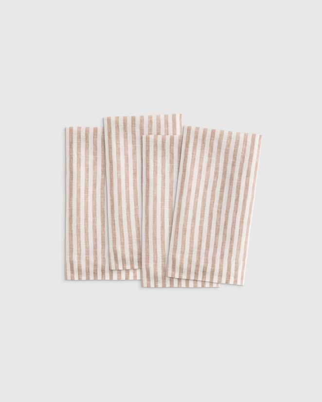 Latte/White Stripe Serviettes de table en lin européen à rayures et à large ourlet (ensemble de 4)