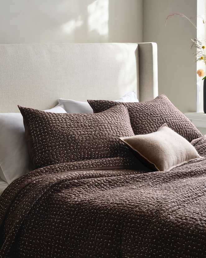 Espresso Organic Cotton Hand Stitched Quilted Sham Set