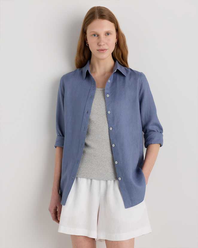 Moonstone Blue 100% European Linen Long Sleeve Shirt