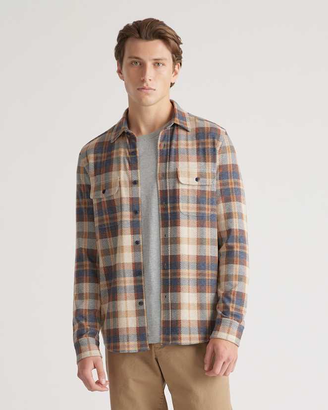 Mocha Check Stretch Sweater Fleece Shirt