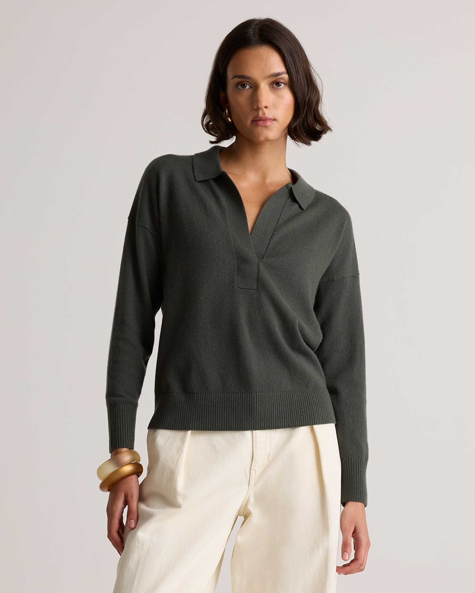 moss Mongolian Cashmere Polo Sweater