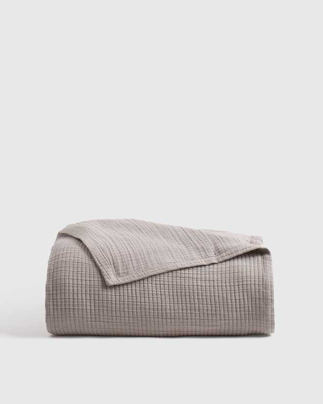 Light Grey Organic Ribbed Cotton Coverlet