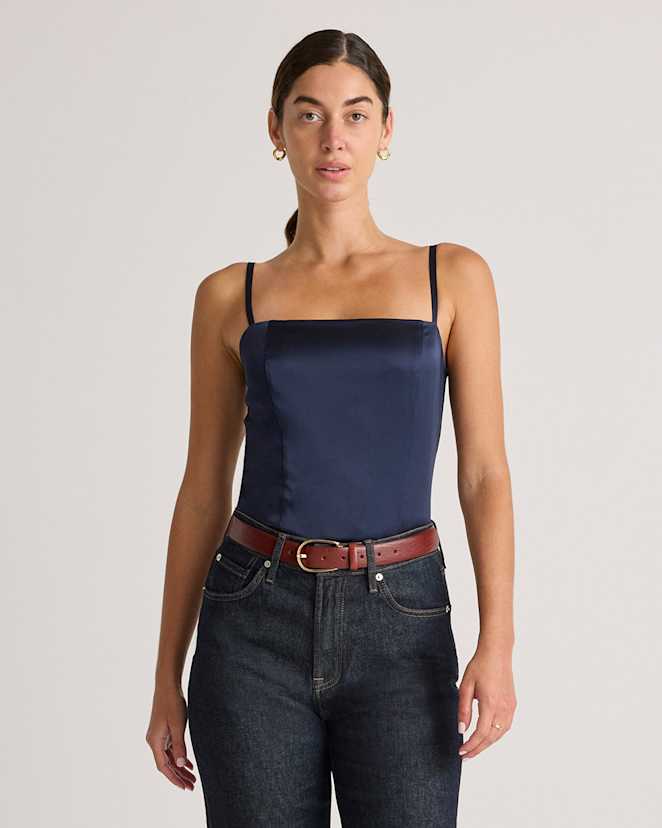 Navy 100% Washable Silk Square Neck Tank