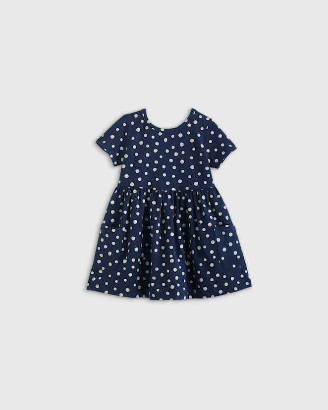 Navy Dot Organic Cotton Fit and Flare Pocket Dress