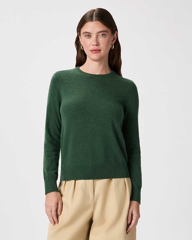Forest Floor Green Mongolian Cashmere Crewneck Sweater