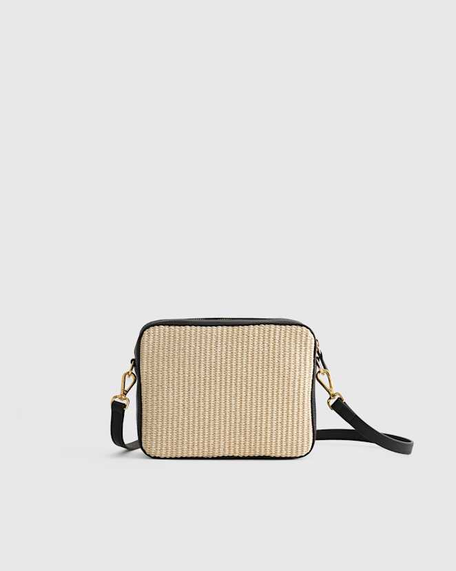 Natural Italian Leather & Raffia Crossbody