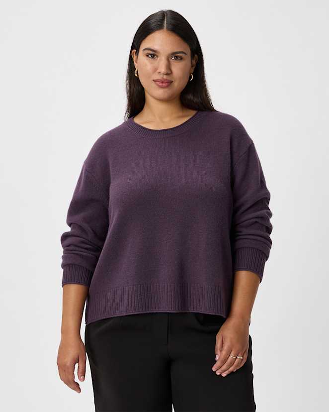 Deep Orchid Purple Mongolian Cashmere Boxy Crewneck Sweater