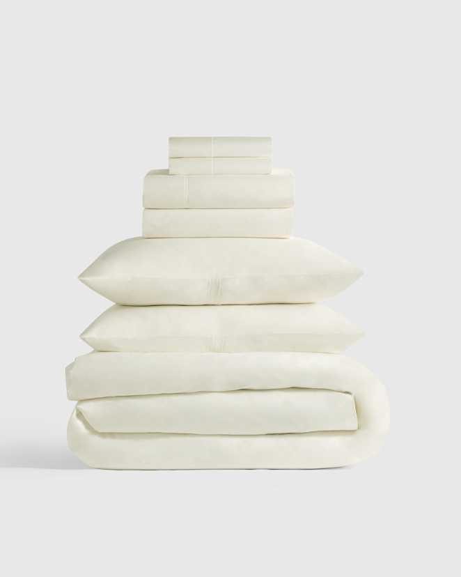 Ivory Classic Organic Percale Deluxe Bedding Bundle