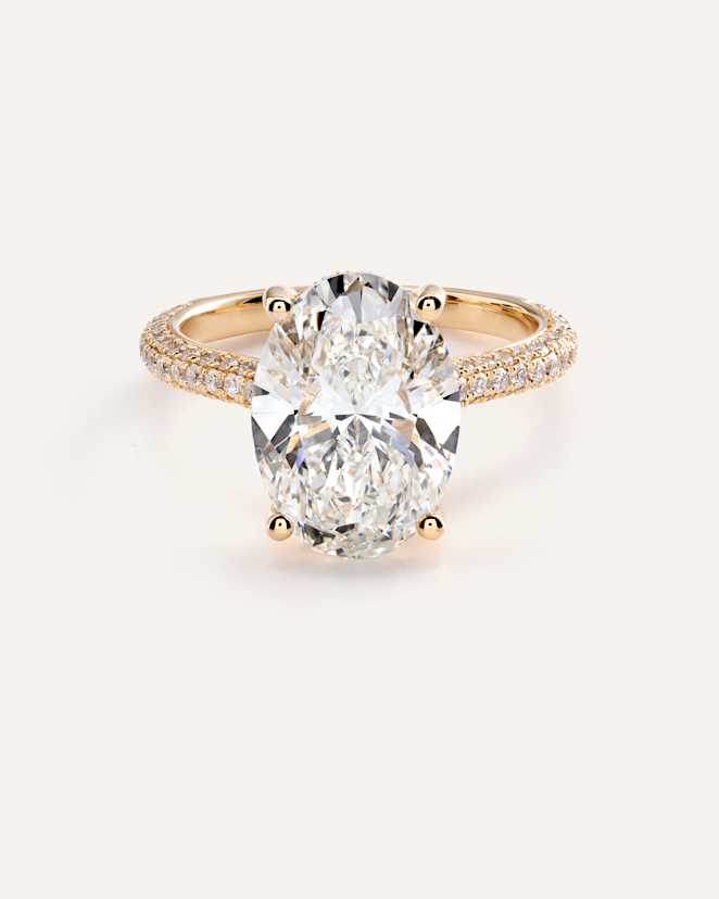 Yellow Gold Lab Grown Diamond Oval Pave Cathedral Engagement Ring - 5ct