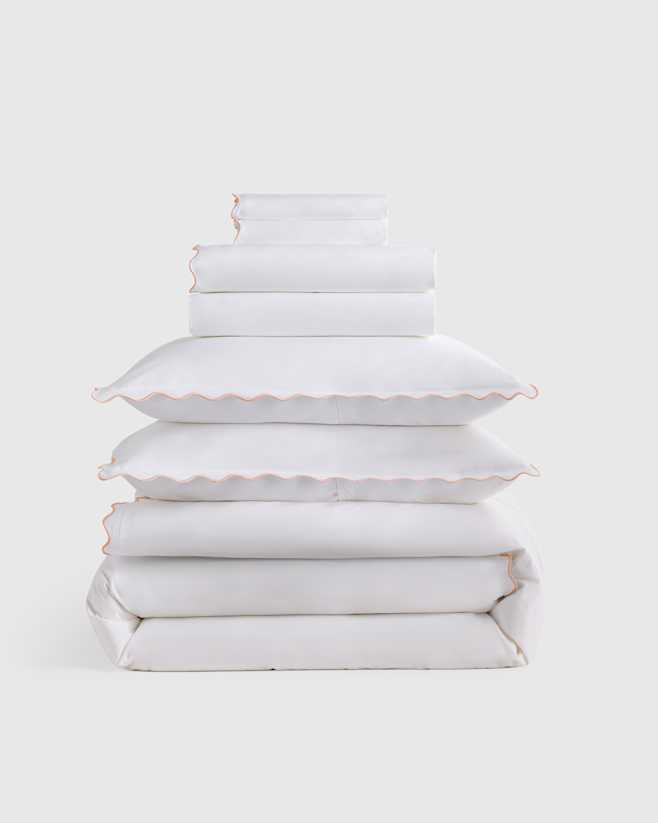 Rose Scallop Classic Organic Percale Deluxe Bedding Bundle