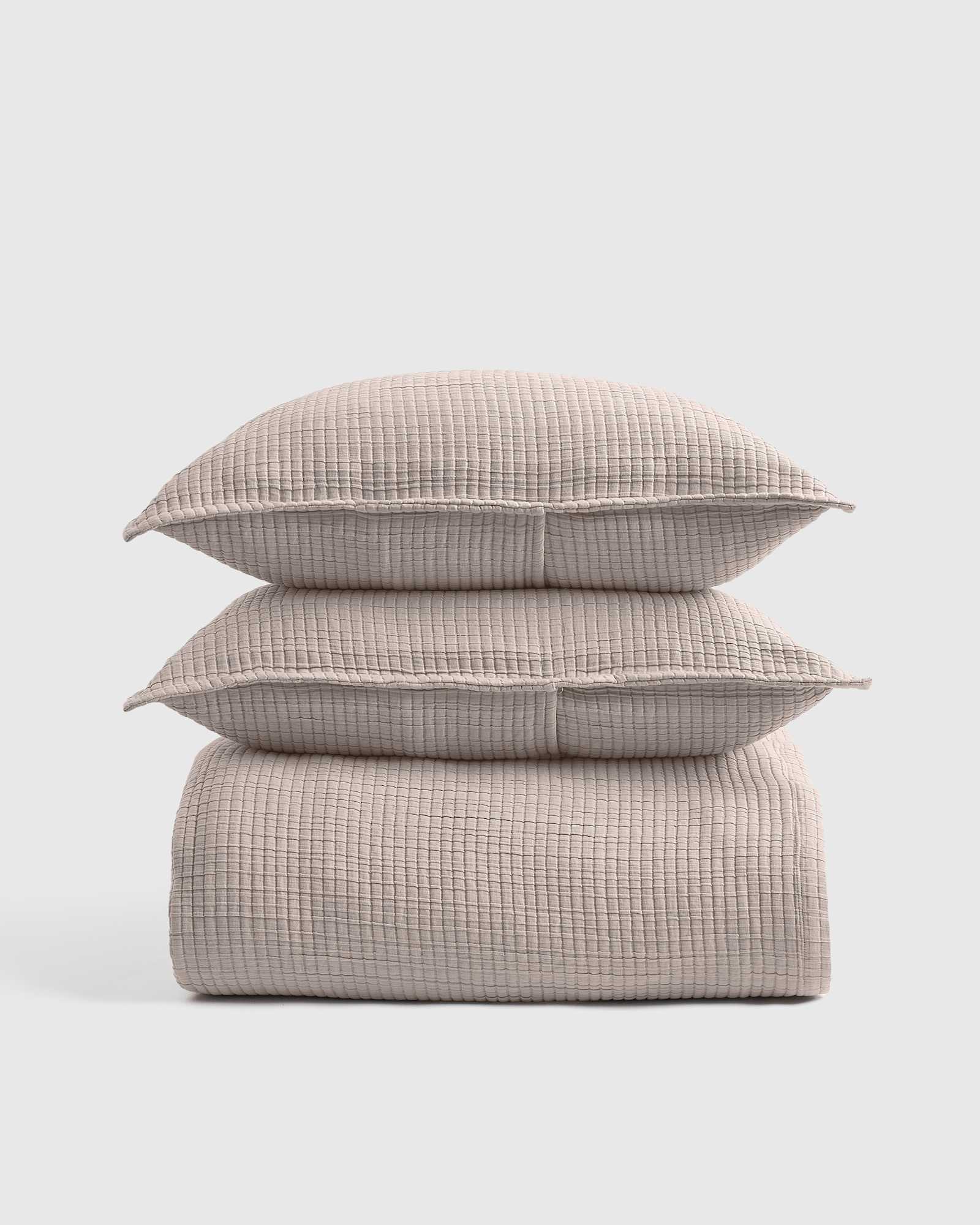 sand Organic Ribbed Cotton Coverlet Set