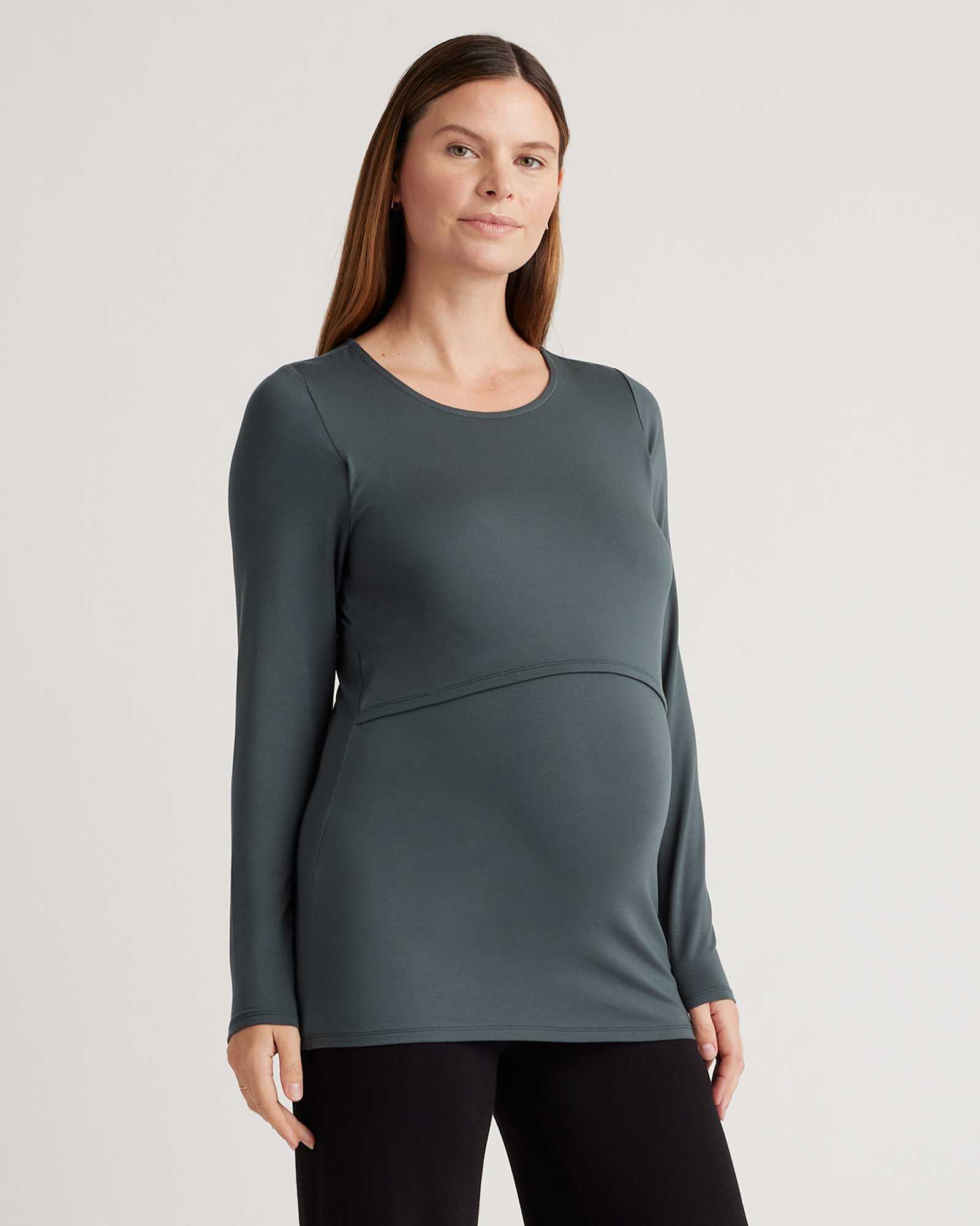 black/dark-olive Tencel Jersey Maternity & Nursing Long Sleeve Relaxed Fit Tee 2-Pack