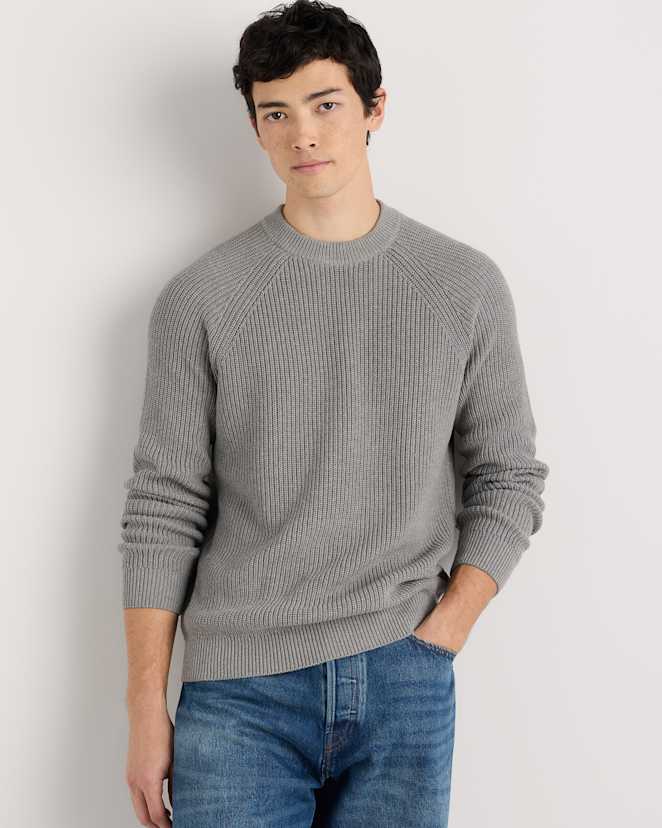 Mid Heather Grey 100% Organic Cotton Ribbed Crewneck Sweater