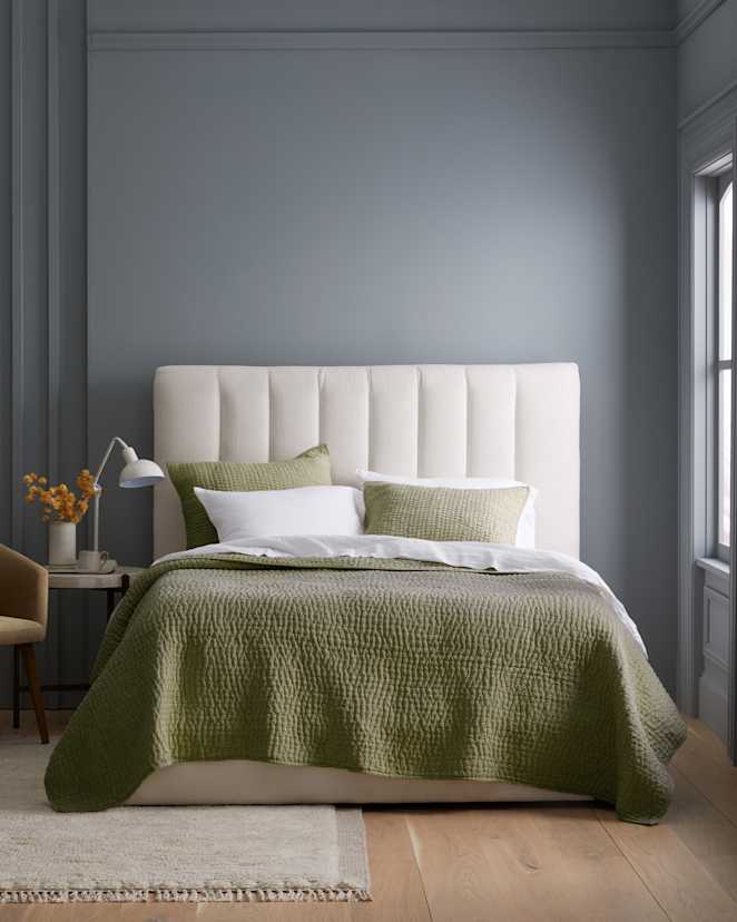 Olive European Linen Cotton Stitch Quilt Set