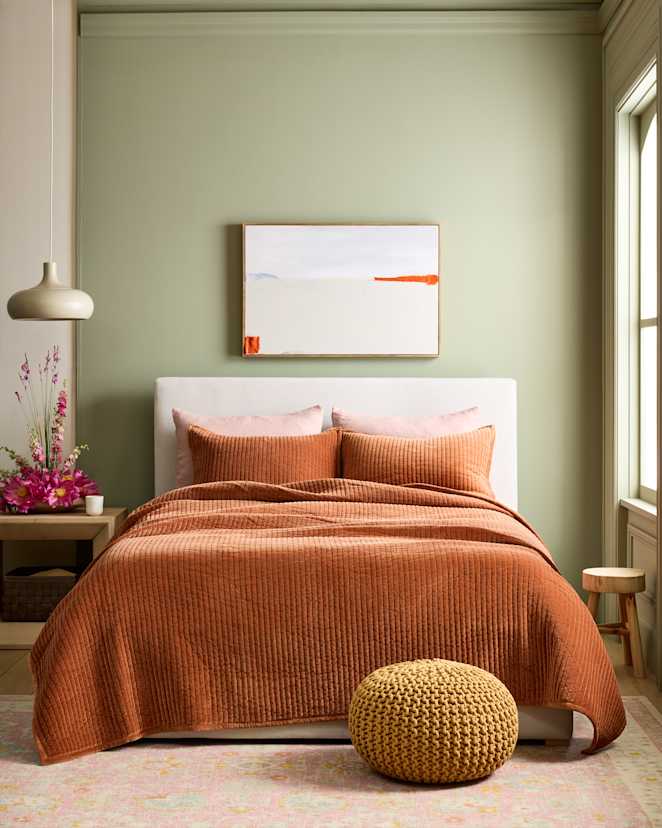 Terracotta Cotton Velvet Channel Quilt Set