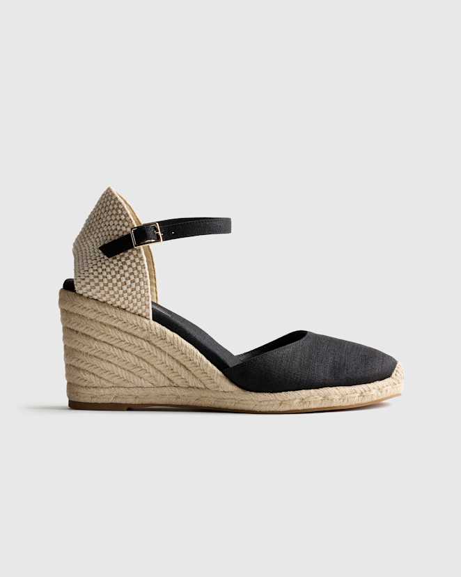 Black Canvas Espadrille Wedge Sandal