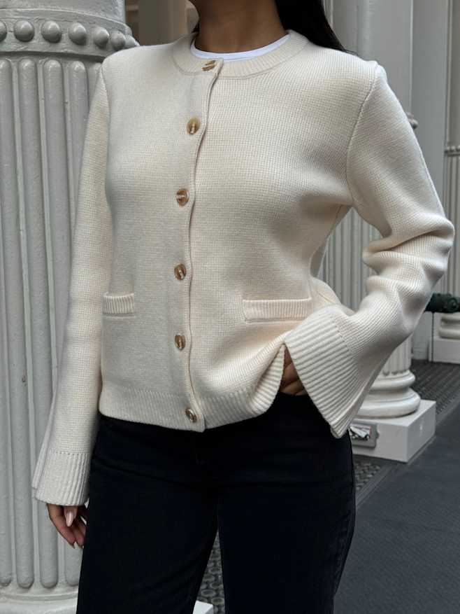 Ivory Mongolian Cashmere Structured Cardigan