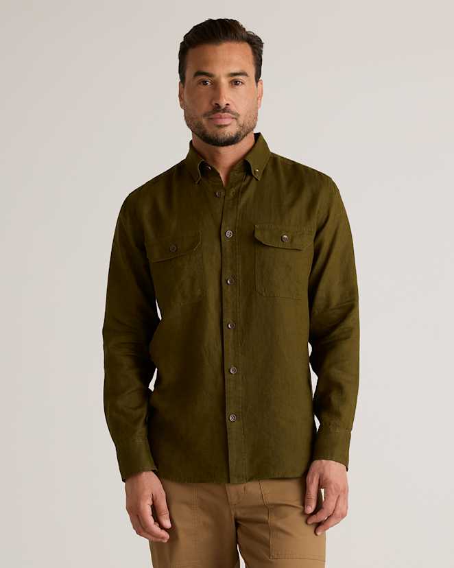 Martini Olive 100% European Linen Utility Shirt